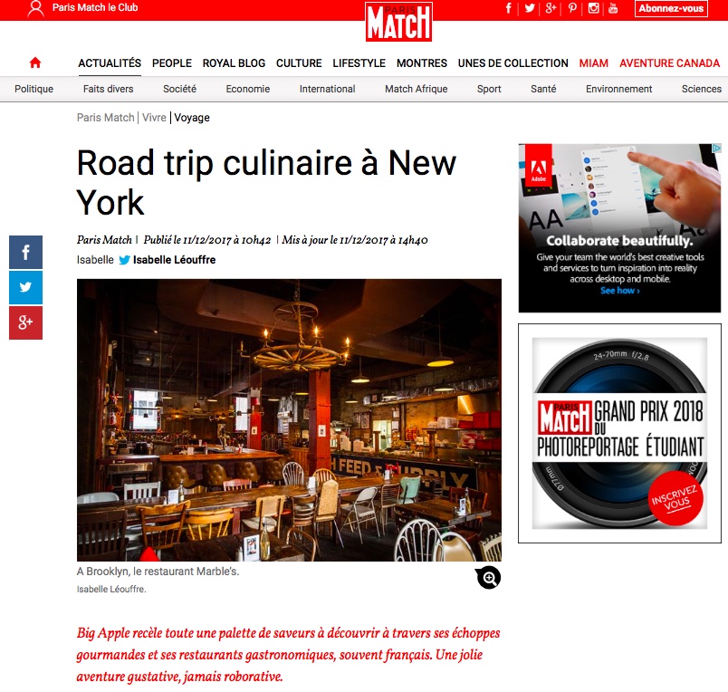 New York Off Road est publié dans Paris Match : Road Trip culinaire à New York